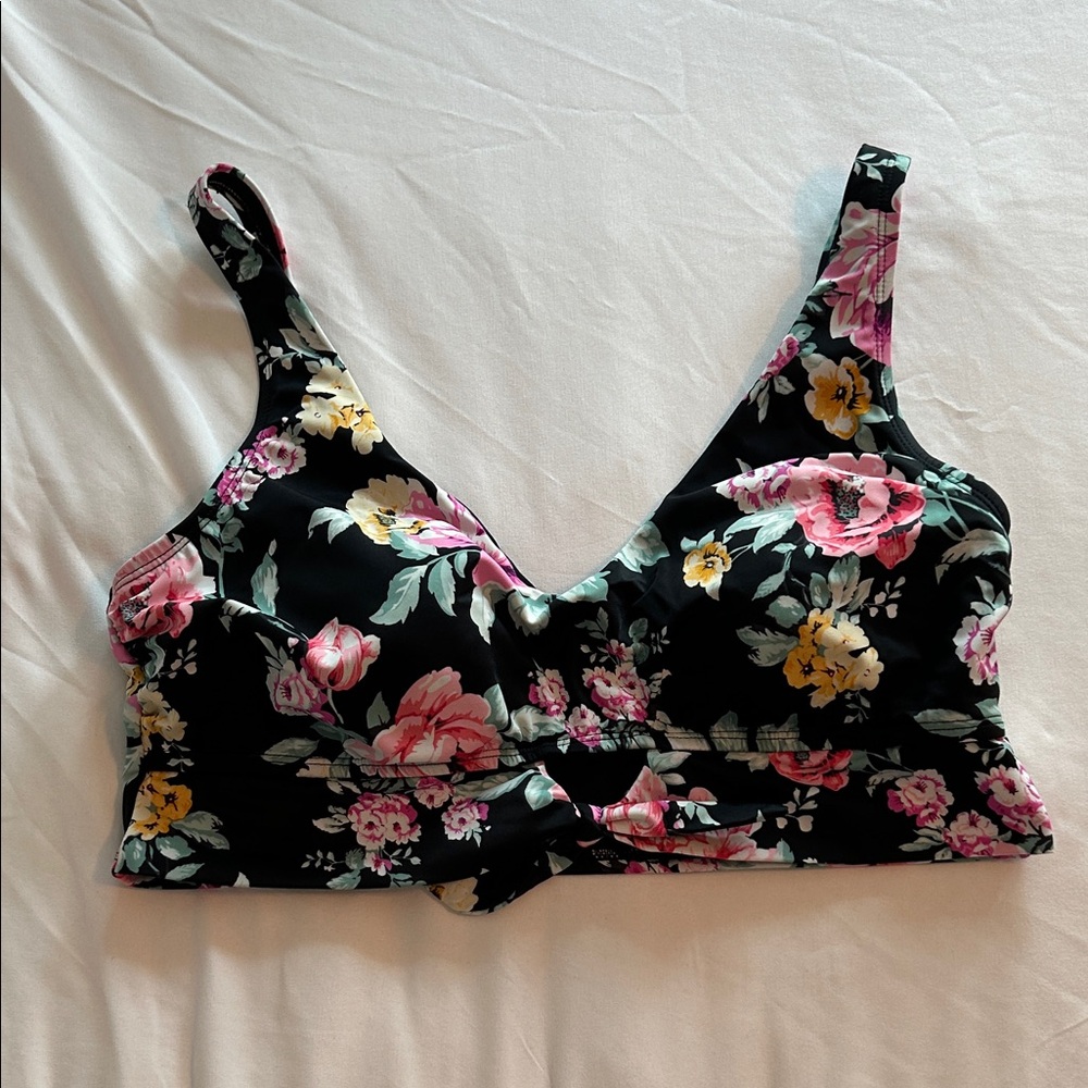 Floral Black and Pink Bikini Top